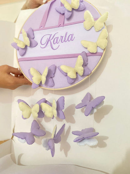 Butterflies Wool Felt Baby Girl Hanger Safari nursery decor - Felt Craft RD