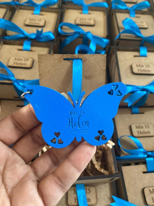 Cajitas con llavero de mariposa para cumpleaños personalizadas de madera - Felt Craft RD