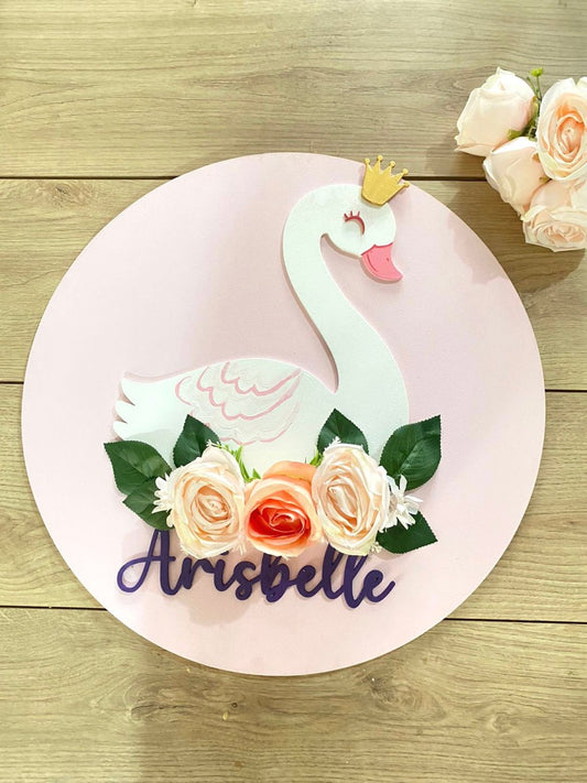 Cisne Sonriente Baby girl Wall Hanging Safari nursery decor - Felt Craft RD