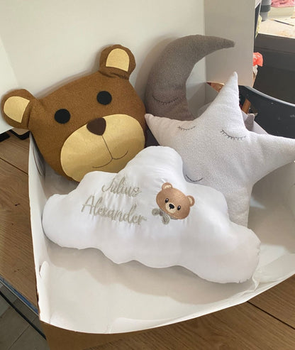 Cojines con forma de oso, nube y estrella personalizados con bordado para bebé - Felt Craft RD