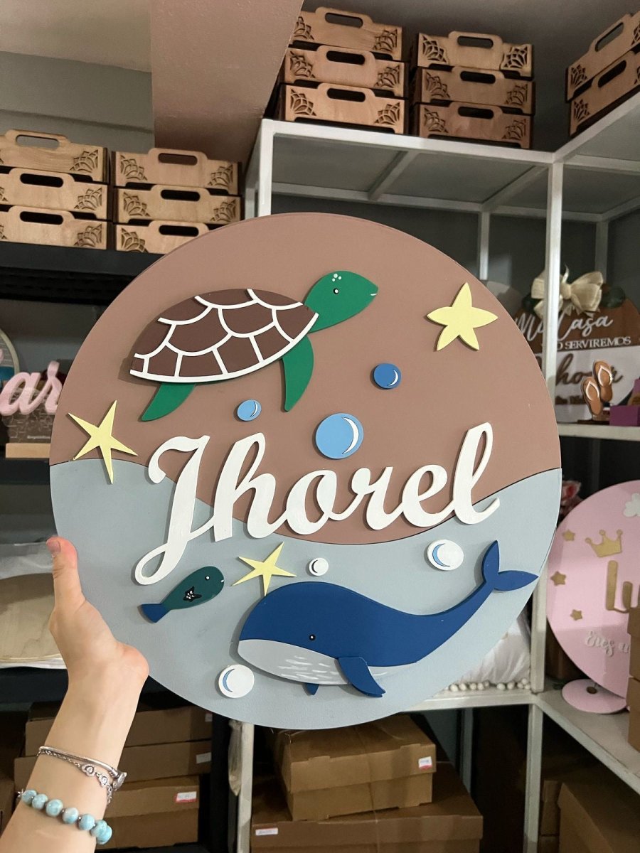 Colgante puerta habitacion bebe ballena y tortuga - Felt Craft RD