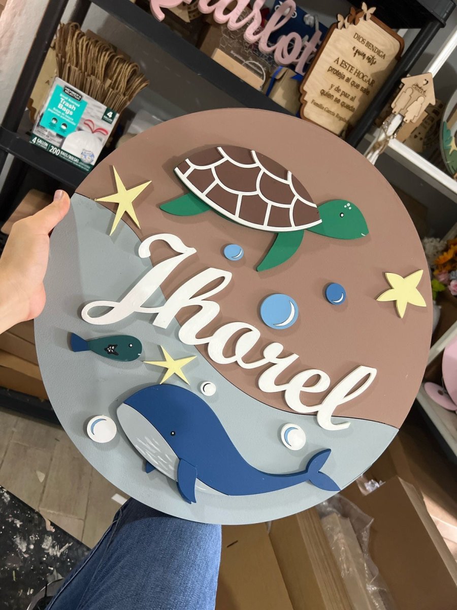 Colgante puerta habitacion bebe ballena y tortuga - Felt Craft RD