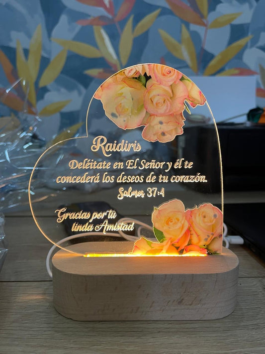 lampara led personalizada en madera souvenir
