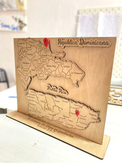 Cuadro con mapas para padres con diferente nacionalidades personalizado de madera - Felt Craft RD