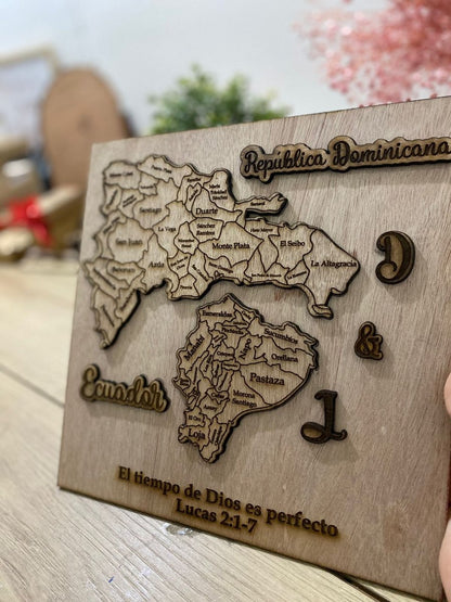 Cuadro para regalo de pareja con mapas de sus países personalizado de madera - Felt Craft RD