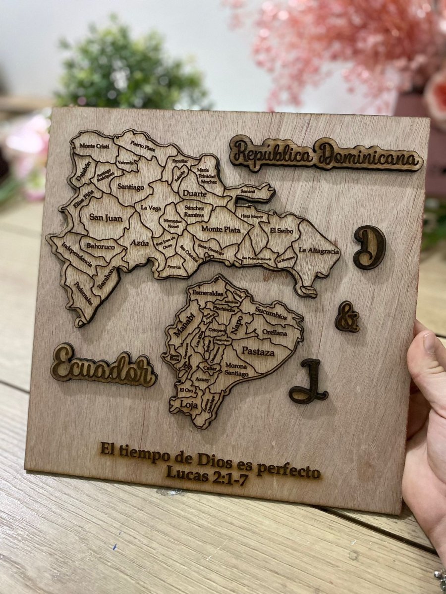 Cuadro para regalo de pareja con mapas de sus países personalizado de madera - Felt Craft RD