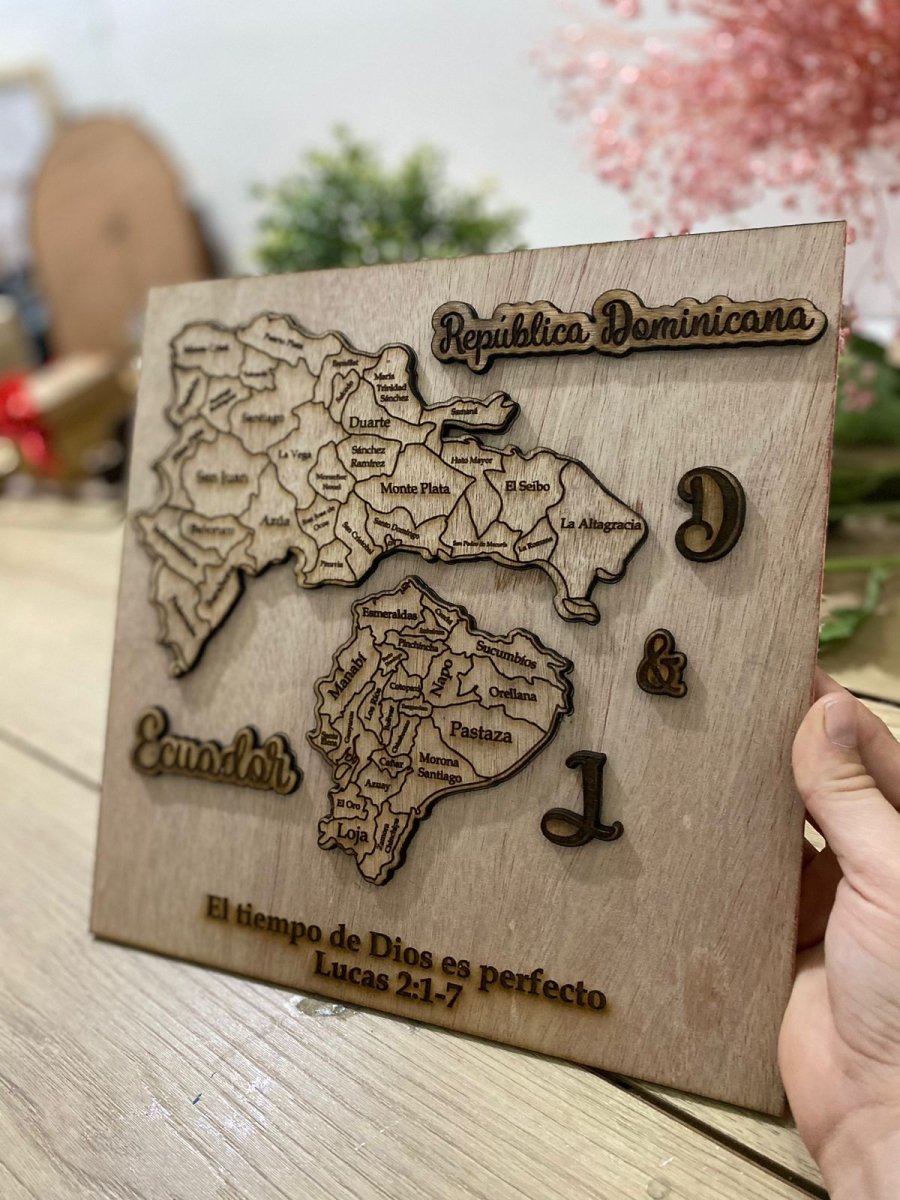 Cuadro para regalo de pareja con mapas de sus países personalizado de madera - Felt Craft RD