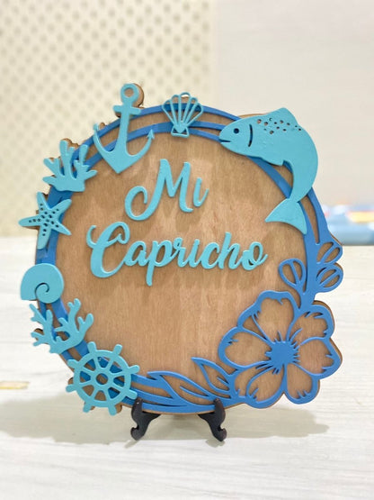 Decoración de mesa personalizada con temática de mar en madera Santo Domingo - Felt Craft RD