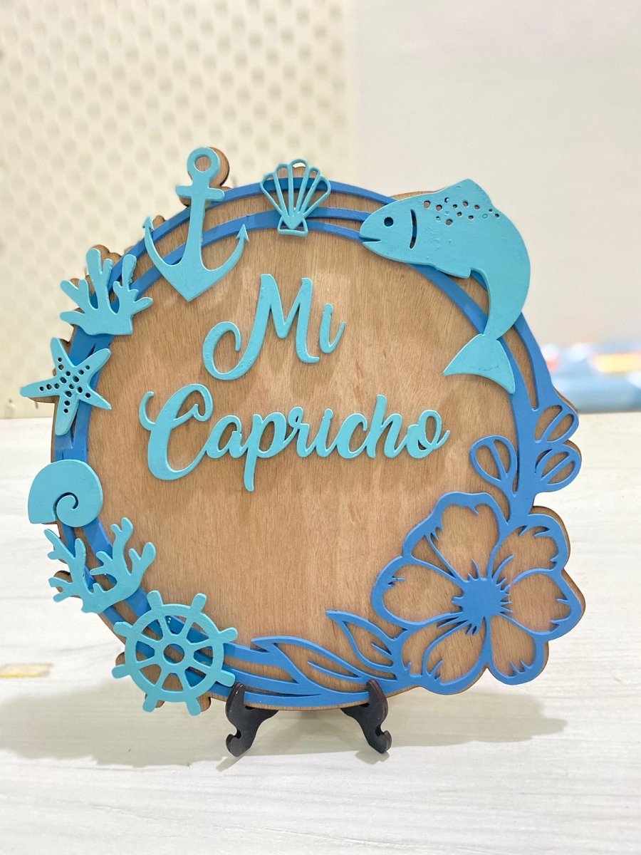 Decoración de mesa personalizada con temática de mar en madera Santo Domingo - Felt Craft RD