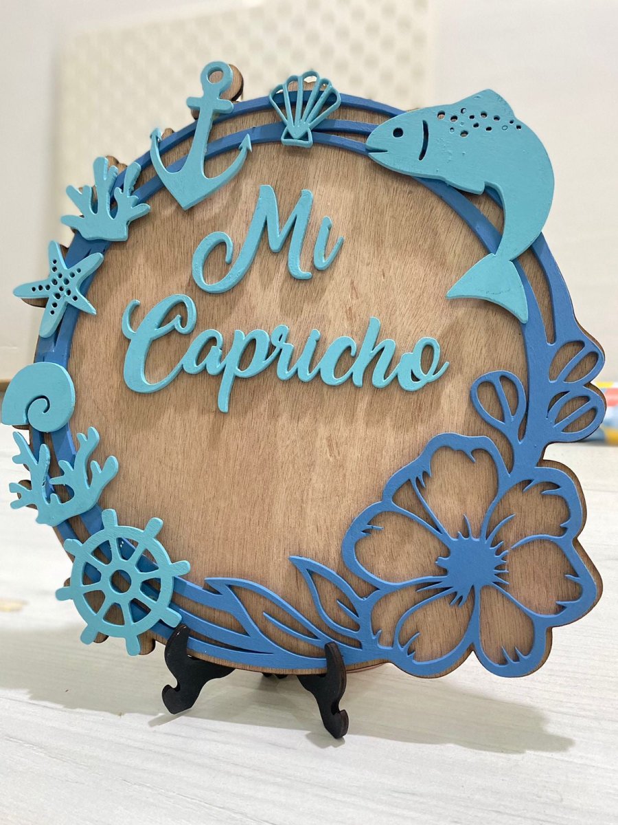 Decoración de mesa personalizada con temática de mar en madera Santo Domingo - Felt Craft RD