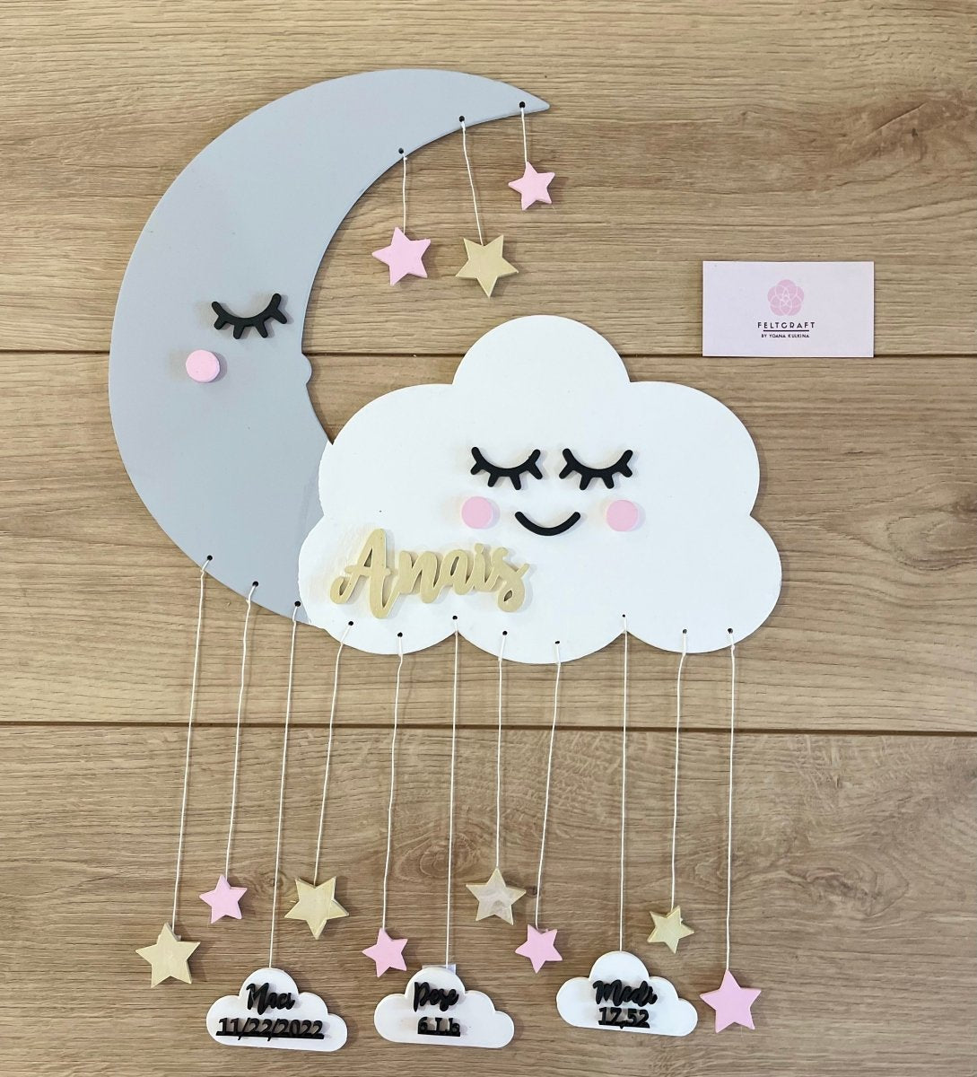 Decoración personalizada para pared con forma de nube y luna para regalo de bebé - Felt Craft RD