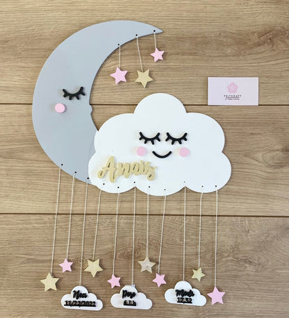 Decoración personalizada para pared con forma de nube y luna para regalo de bebé - Felt Craft RD