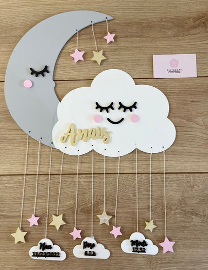 Decoración personalizada para pared con forma de nube y luna para regalo de bebé - Felt Craft RD