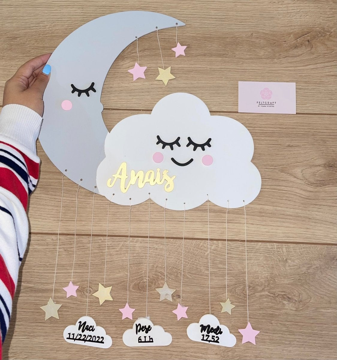 Decoración personalizada para pared con forma de nube y luna para regalo de bebé - Felt Craft RD