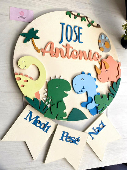 Dinosaur nursery Dino Gang Baby boy Wall Hanging - Felt Craft RD