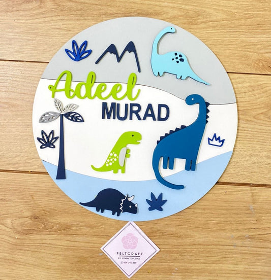 Dinosaur nursery Jurassic Tribe Baby boy Wall Hanging - Felt Craft RD