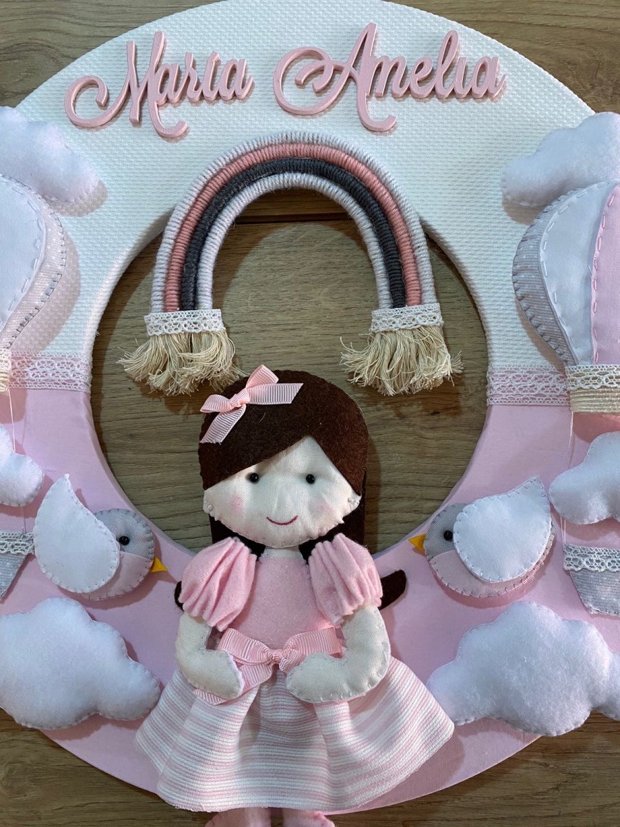 Doll on Rainbow Baby Girl Wall Hanging - Felt Craft RD