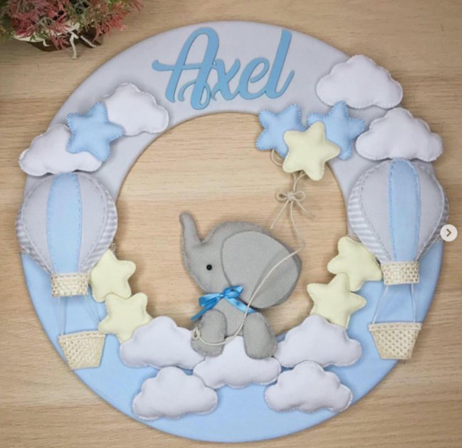 Elephant and Hot Air Balloon Baby Boy Wall Hanging - Felt Craft RD