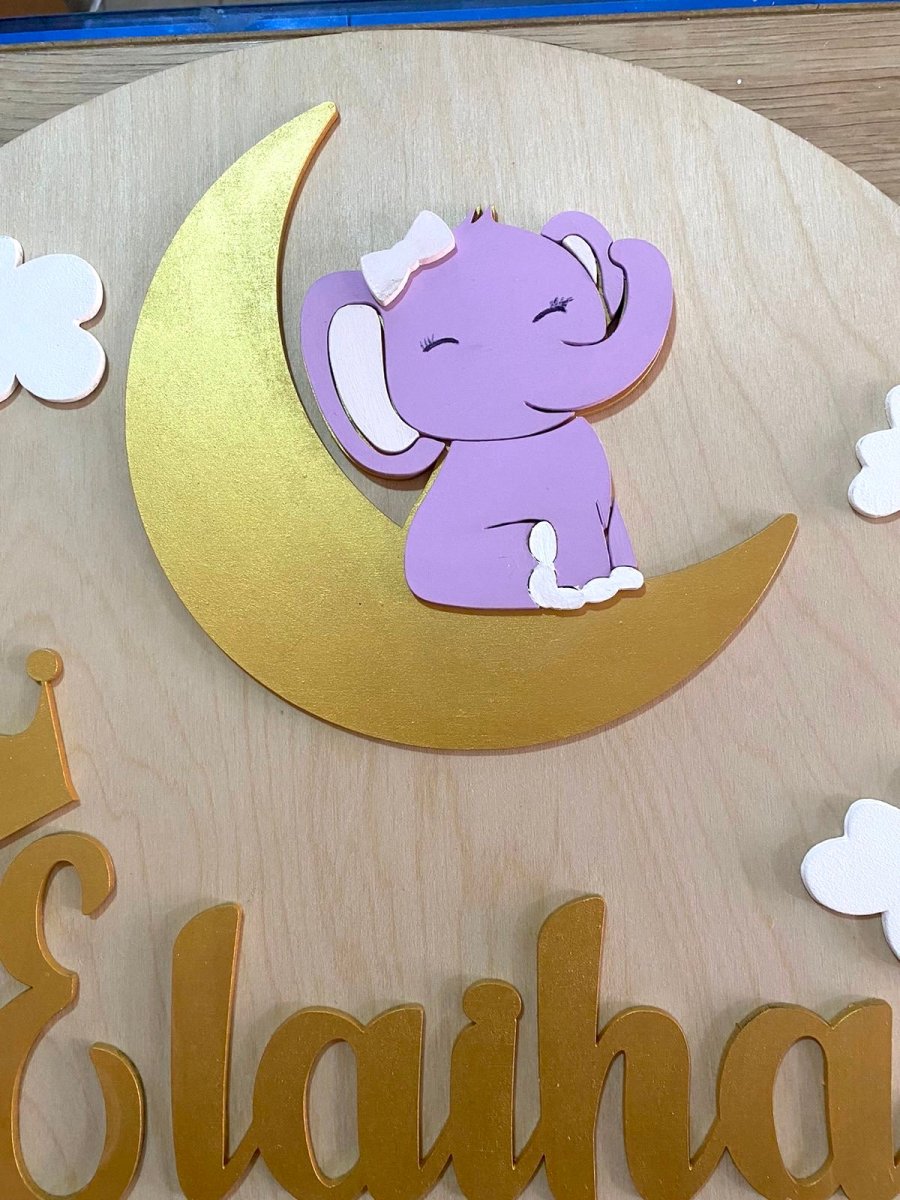 Elephant Gold Moon Baby Girl Hanger - Felt Craft RD