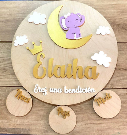 Elephant Gold Moon Baby Girl Hanger - Felt Craft RD