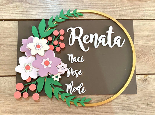 Flowers and Name baby girl Hanger - Felt Craft RD