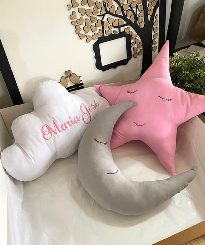 Set de almohadillas con forma de estrella luna y nube personalizadas para habitación de bebé