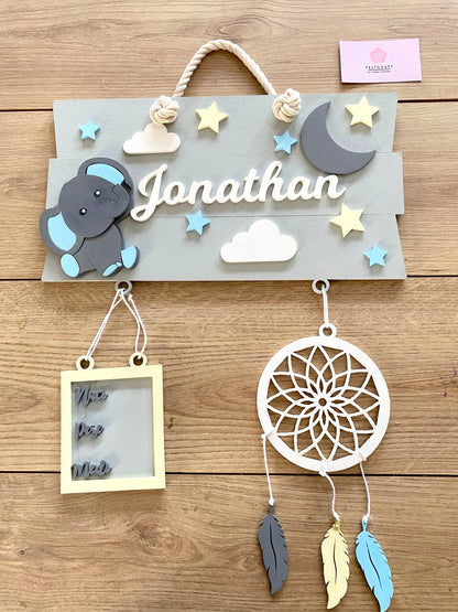 Safari nursery decor Elephant Dreams Catcher Baby Boy Wall Hanging