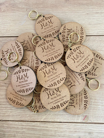 Souvenir de Llaveros personalizados para regalo de boda de madera