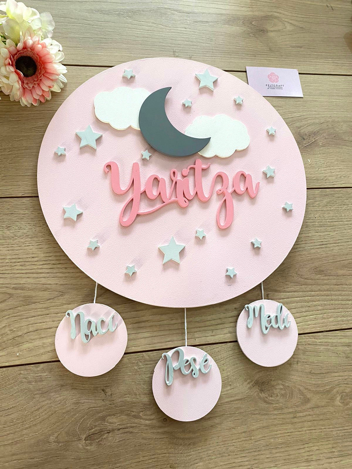 Pink Cloudy Stars Baby Girl Mobile Hanger