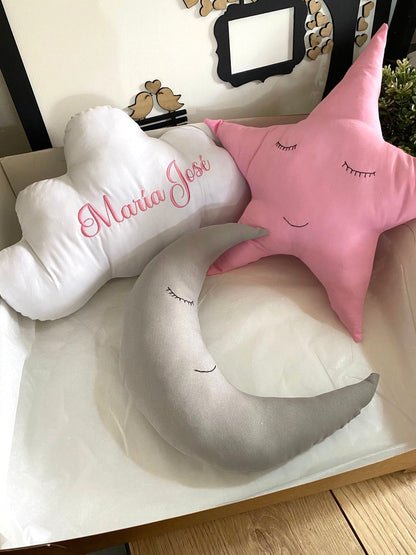 Set de almohadillas con forma de estrella luna y nube personalizadas para habitación de bebé