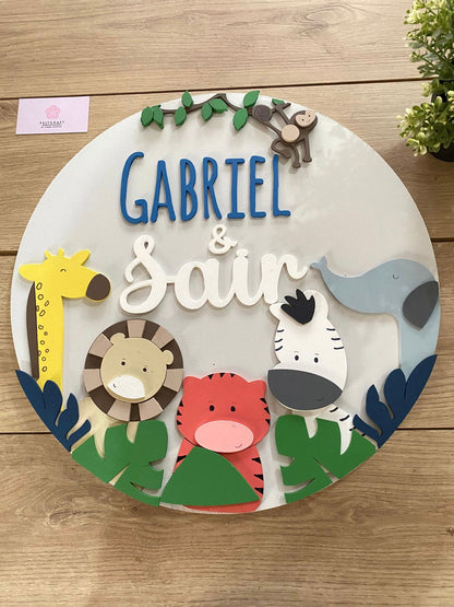 Colgante de pared para bebé niño Safari con fondo gris mejorado