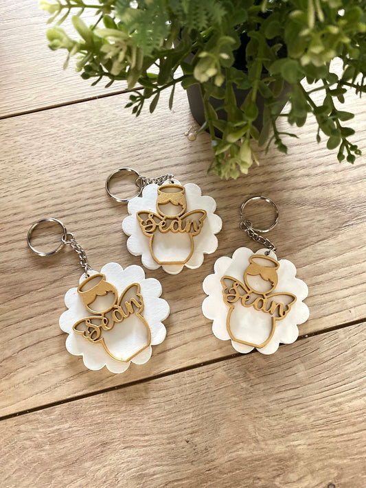 Brown and white angel keychain