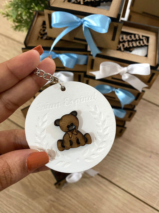 Souvenirs de caja y llavero para baby shower personalizados