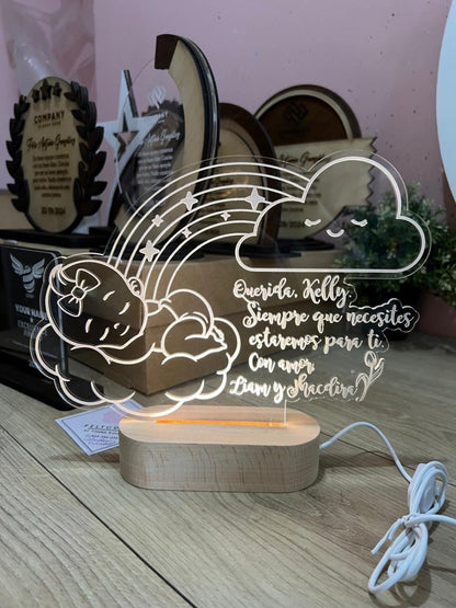 Lámpara LED infantil con base de madera