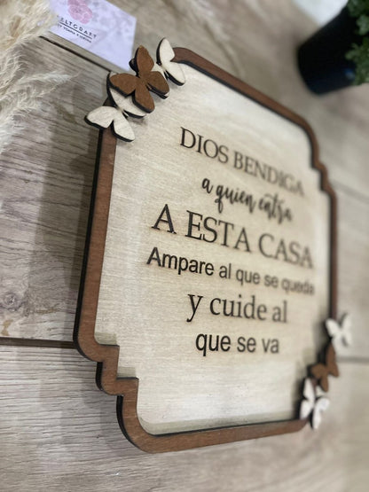 Letrero personalizado en madera Dios bendiga esta casa - Felt Craft RD