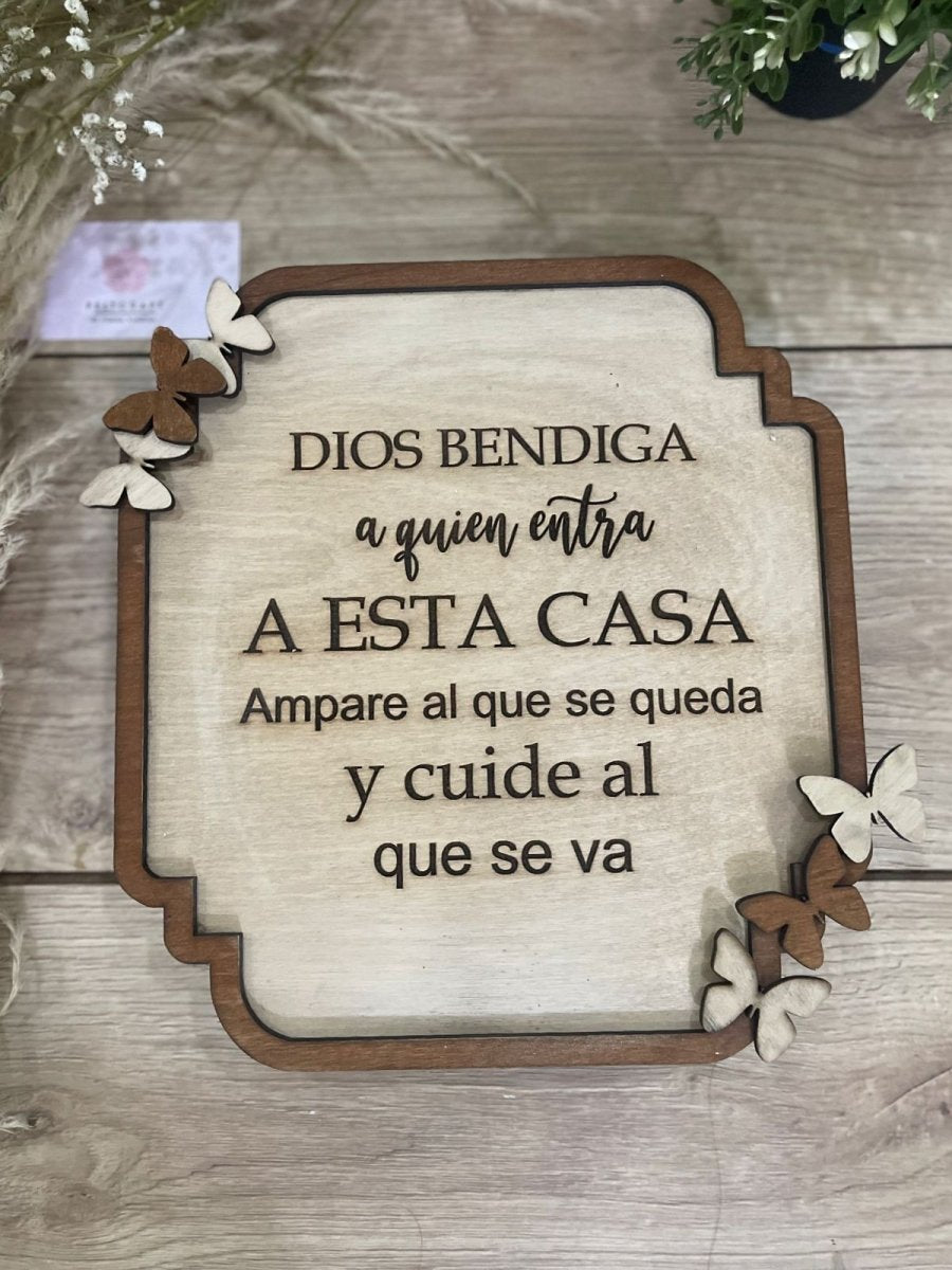 Letrero personalizado en madera Dios bendiga esta casa - Felt Craft RD