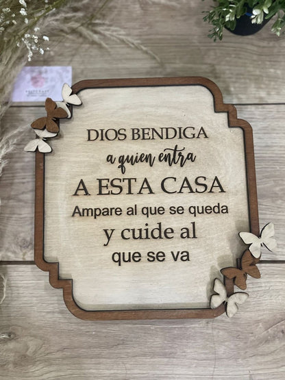 Letrero personalizado en madera Dios bendiga esta casa - Felt Craft RD
