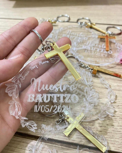 Llavero personalizado para regalo de bautizo de madera en Santo Domingo - Felt Craft RD