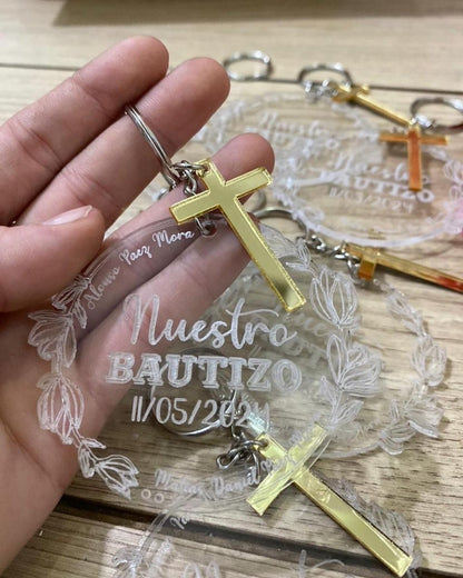 Llavero personalizado para regalo de bautizo de madera en Santo Domingo - Felt Craft RD