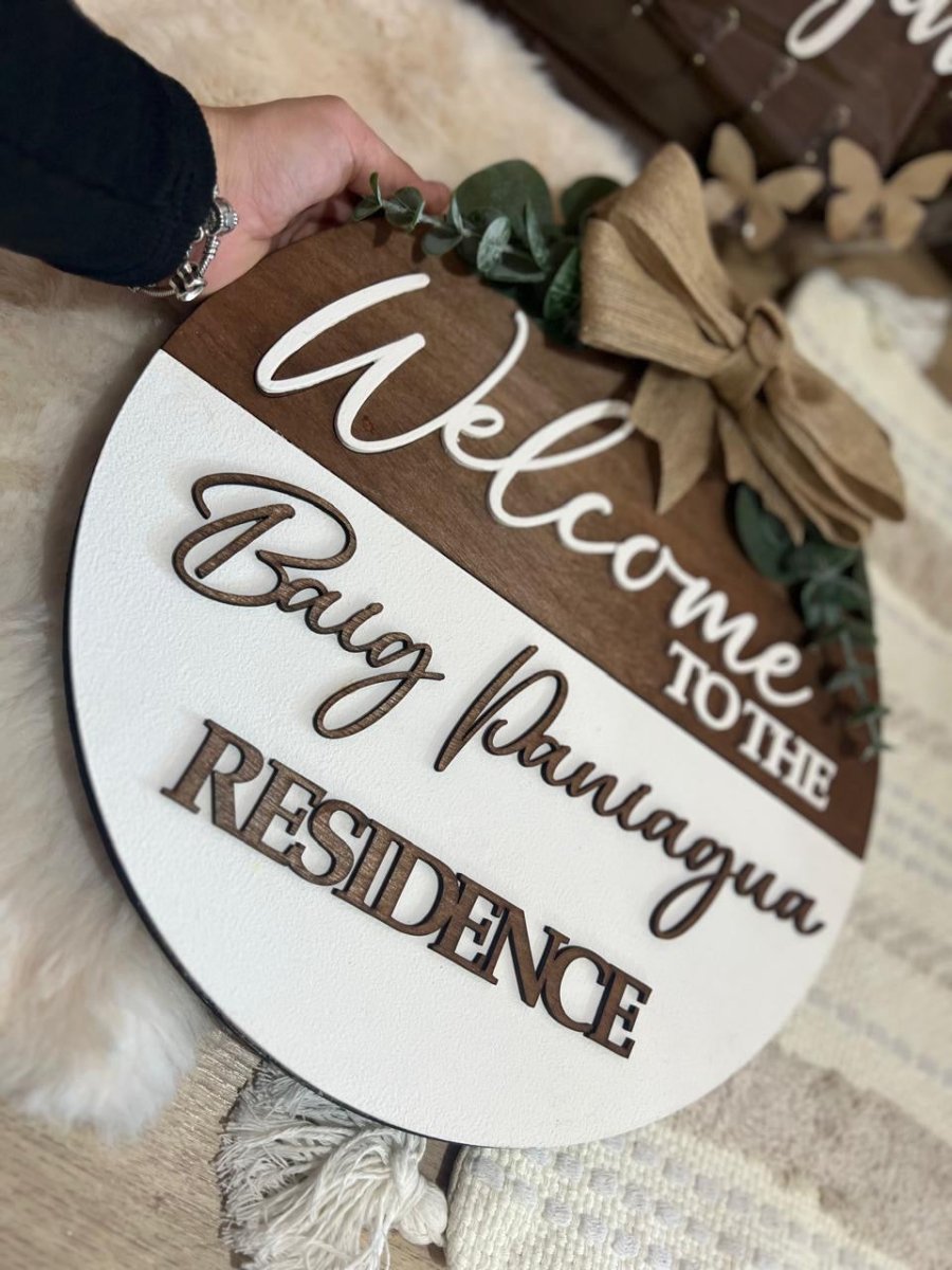 Madera colgante puerta familiar con apellido - Felt Craft RD