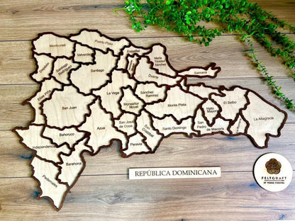 Mapa en madera republica dominicana para pared - Felt Craft RD