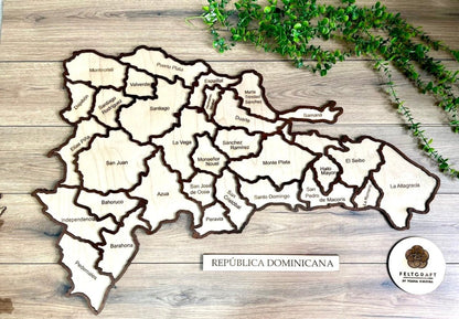 Mapa en madera republica dominicana para pared - Felt Craft RD