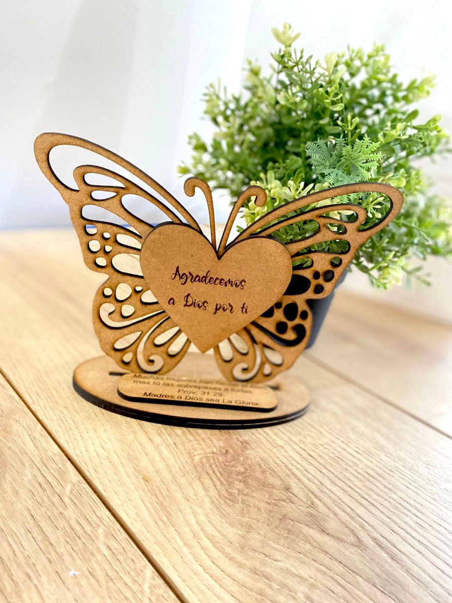 Mariposa de mesa personalizada de madera con mensaje - Felt Craft RD