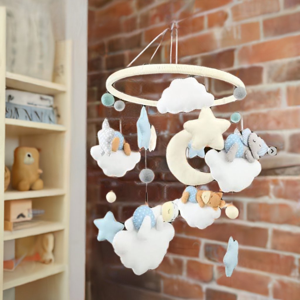 Móvil de cuna de tela personalizado con nubes, estrellas y lunas para regalo de bebé - Felt Craft RD