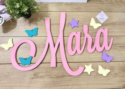 Nombre con estrellas y mariposas personalizado para habitación de niña - Felt Craft RD