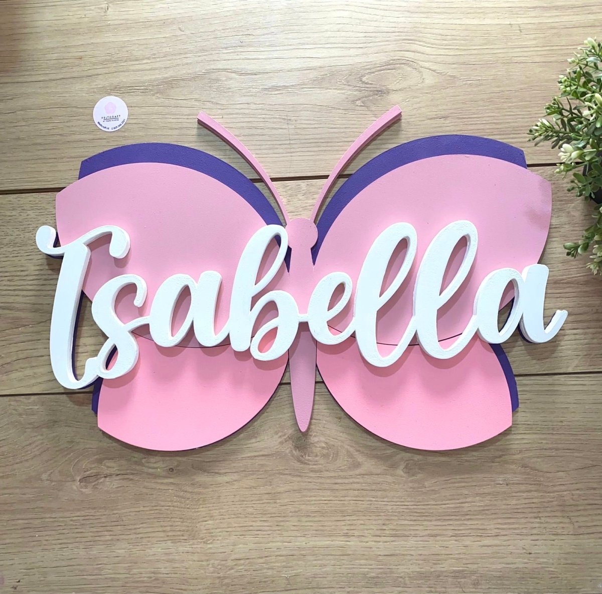 Nombre con mariposa personalizado de pared para habitación de niña - Felt Craft RD