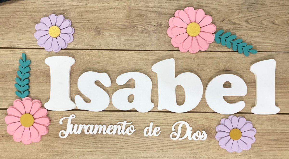 Nombre en madera con flores y mariposas personalizado para habitación de niña - Felt Craft RD