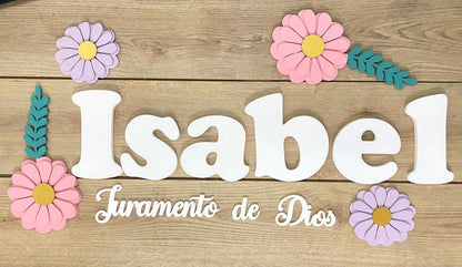 Nombre en madera con flores y mariposas personalizado para habitación de niña - Felt Craft RD