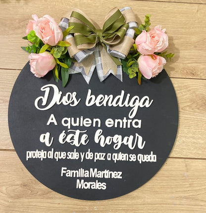 Pink Flowers God Bless This Home Family Hanger - Felt Craft RD