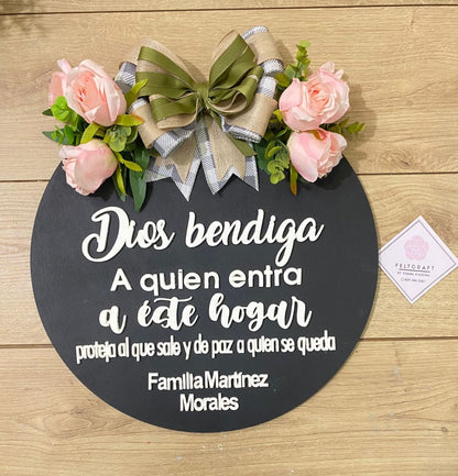 Pink Flowers God Bless This Home Family Hanger - Felt Craft RD